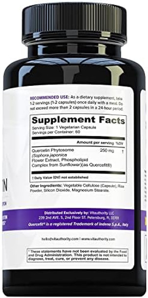 Vitauthority Quercetin Phytosome Flavonoid Supplement - 20X Absorption Quercetin 250Mg Antioxidant Immune Support Supplement With Patented Quercefit - Premium Grade Quercetin Supplement - 60 Servings