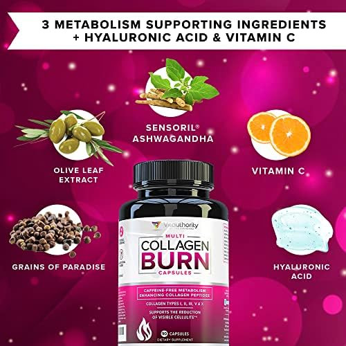 Vitauthority Multi Collagen Burn: Hydrolyzed Protein Peptides With Hyaluronic Acid And Multi Collagen Peptides Powder For Women - Hydrolyzed Flavored Collagen Unflavored 30 Servings