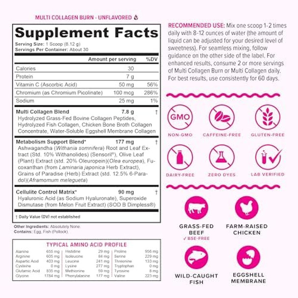 Vitauthority Unflavored Multi Collagen Burn: Hydrolyzed Protein Peptides With Hyaluronic Acid And Creatine Monohydrate Powder For Women Micronized Creatine Monohydrate With Gobhb & Cognatiq