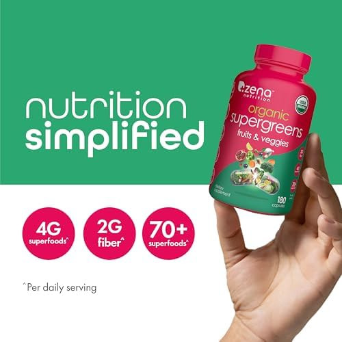 Zena Nutrition Organic Super Greens Fruit & Veggies Supplement, 70+ Superfoods From Fruit & Vegetables, 180 Capsules + Pure Colostrum Capsules, 1500Mg Supplement, 90 Capsules