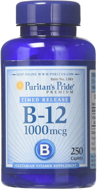 Puritans Pride Vitamin B-12 1000 Mcg Timed Release Caplets, 250 Count