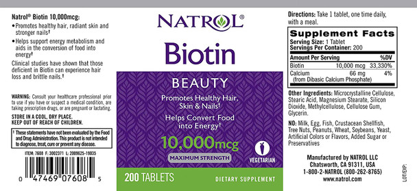 Natrol Biotin 10,000mcg, 200Count