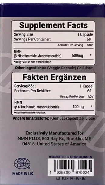 500MG NMN Capsules, Strongly Support Mental Performance & Anti Aging, Nicotinamide Mononucleotide for NAD Supplement