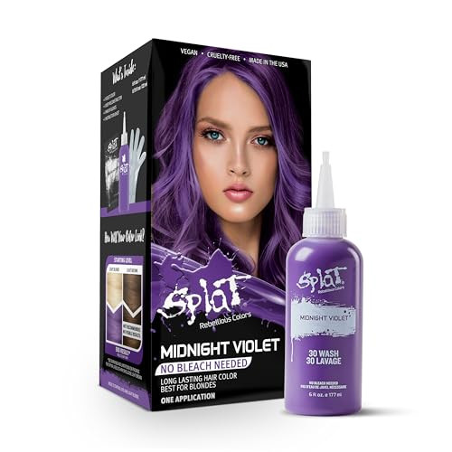 Splat Hair Splat Rebellious Colors 30 Wash No Bleach Needed Hair Color Kit, Midnight Violet, 6 Oz