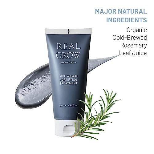 Rated Green - Real Grow Anti Hair Loss Fortifying Treatment for Thinning and Damaged Hair - Cold Brewed Organic Rosemary Oil for Scalp and Hair Care - 6.76 fl. Oz. 200ml