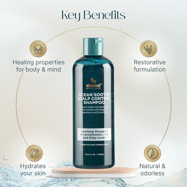 Abundant Natural Health Ocean Soothe Scalp Control Shampoo with Highly Concentrated Magnesium Salt and Cucumber Juice to Hydrate Dry, Flaky Scalps, Nourish and Protect Hair Follicles, 300mL