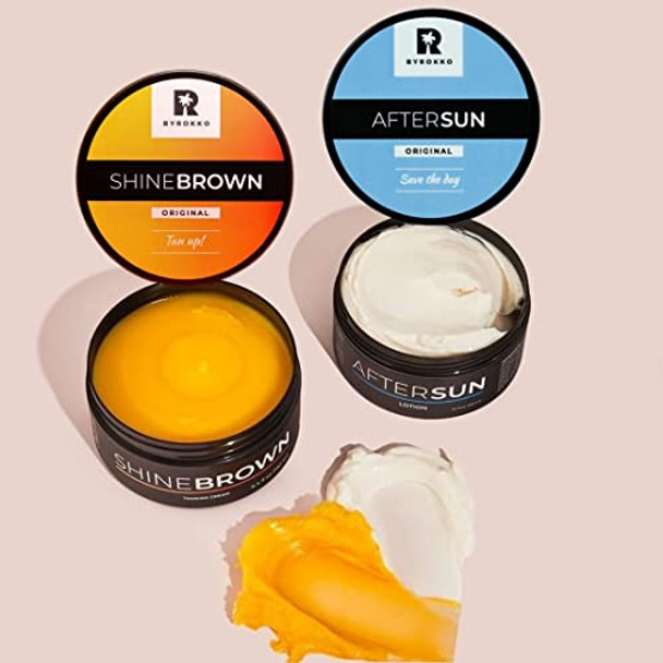 BYROKKO Original Shine Brown Premium Tan-Boosting Cream 6.43 Fl. Oz (190 ml) + Cooling After Sun Cream (180 ml) Exceptional Tanning, Skin Hydration and Protection Against Sunburn
