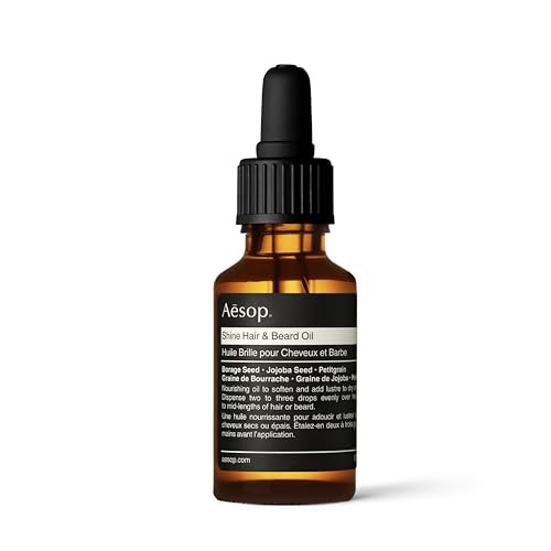 Aesop Shine Hair and Beard Oil Moisture-Rich, Silicone- Oil for Full Beards and Hair Softens Coarse Texture No Greasy Buildup Earthy Citrus Scent 0.8 oz / 25 mL