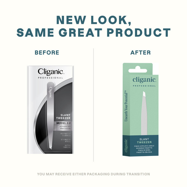 Cliganic Professional Eyebrow Tweezers Slant Tip (Blue) - Precision for Men & Women, Stainless Steel Best for Plucking Chin Facial Hair