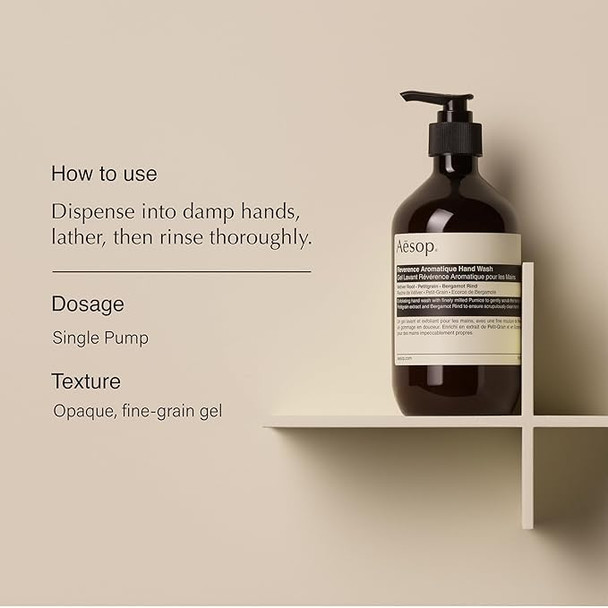 Aesop Reverence Aromatique Hand Wash Gentle Exfoliating Hand Wash with Finely Milled Pumice 500mL / 16.9 oz + Eleos Nourishing Body Cleanser Sample
