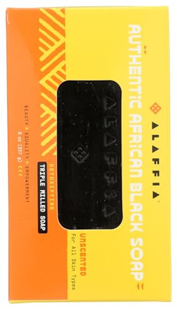 Alaffia Authentic African Black Bar Soap, Unscented, Detoxifying, Cruelty , 8 Ounces (Pack Of 4)