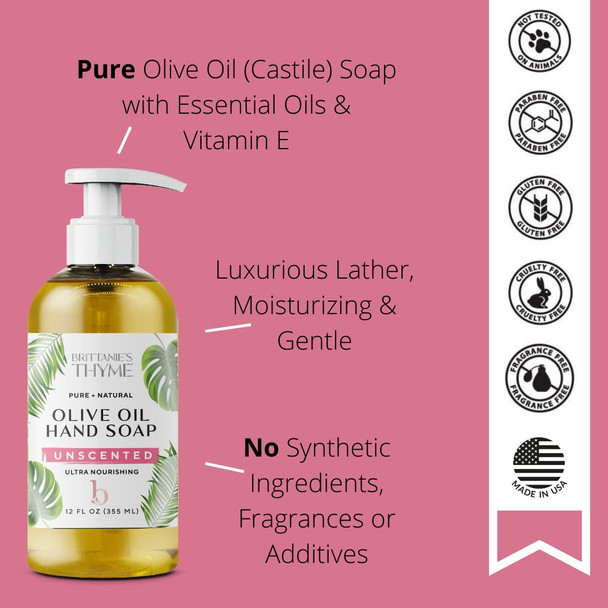 Brittanie's Pure Organic Castile Liquid Olive Oil Soap Refill, Unscented, 1 Gallon Face, Body Wash, Dishes, Pets & Laundry Vegan & Gluten Non-GMO