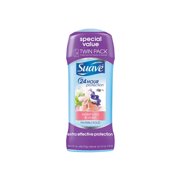 Suave Naturals Anti-Perspirant Deodorant Invisible Solid. Sweet Pea & Violet, Twin Pack 2.6 oz, 2 ea