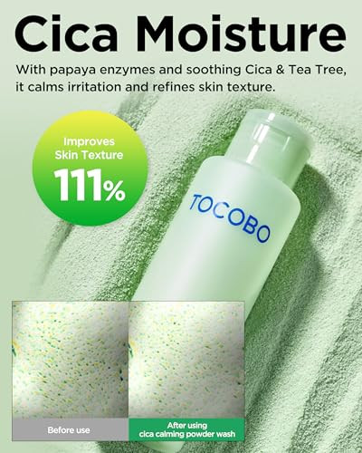TOCOBO Cica Calming Powder Wash – Korean Enzyme Face Cleanser with Cica, Tea Tree & Papain – Hypoallergenic Low pH Powder Cleanser for Sensitive Skin, Pore Purifying & Exfoliating,. 1.69 oz.
