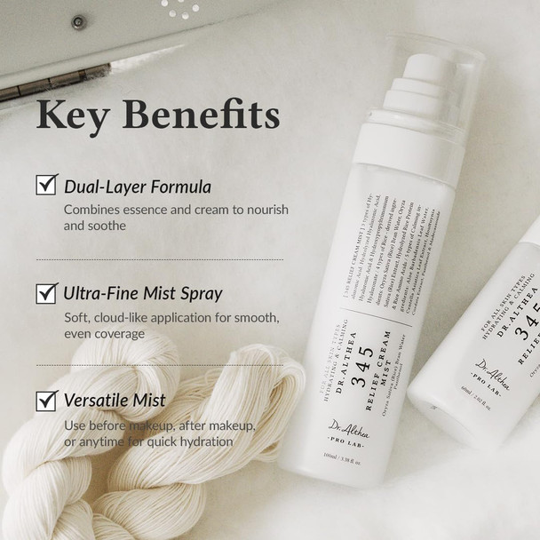 Dr.Althea 345 Relief Cream Mist Hydrating Facial Mist with Rice Extract Soothing Care for Sensitive Skin Vegan Korean Skincare, 2.02 Fl Oz