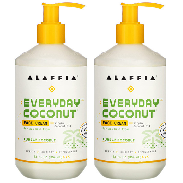 Alaffia Everyday Coconut Face Cream, Skin Care with Virgin Coconut Oil, Moisturizer for Firmness & Elasticity, Helps Reduce the Appearance of Lines & Wrinkles, Purely Coconut, 12 Fl Oz