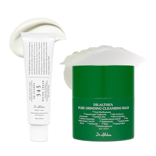 Dr.Althea Cleanser and Hydration Set, 345 Relief Cream & Pure Grinding Cleansing Balm, Soothing Recovery & Gentle Cleansing, Vegan Korean Skincare