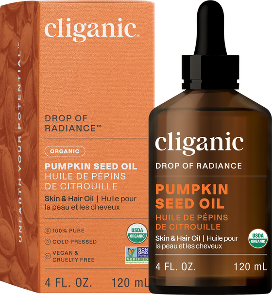 Cliganic Organic Pumpkin Seed Oil, 100% Pure - For Face & Hair Natural Cold Pressed Unrefined (Packaging May Vary)