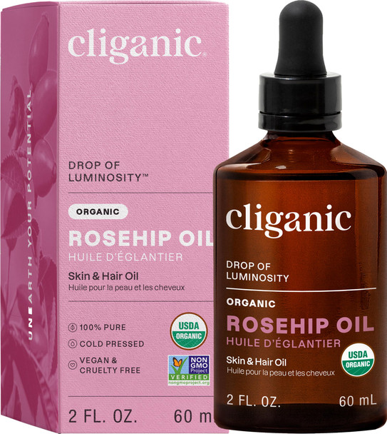 Cliganic Organic Rosehip Seed Oil for Face 100% Natural Cold Pressed 2oz