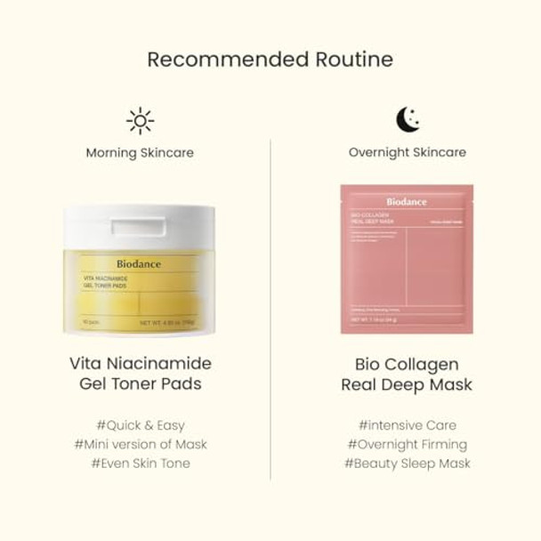 BIODANCE Radiance & Firming Skincare Duo, Vita Niacinamide Gel Toner Pads and Bio-Collagen Real Deep Hydrogel Mask for Glass Skin, Brightening, Pore-Minimizing for Dull & Sensitive Skin, Daily Routine
