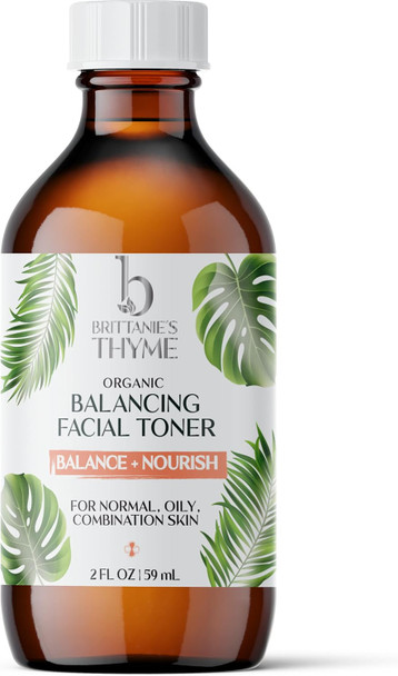 Brittanie's Thyme Organic Balancing Witch Hazel Facial Toner, 4 oz Peppermint & Sweet Orange Oils Relieve & Calm Complexion Gentle, Fast Acting Toner