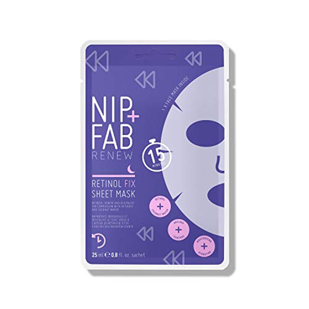 Nip+Fab Retinol Fix Sheet Mask for Face with Coconut Water, Edelweiss Flower Extract, Hydrating Gel Facial Mask for Refining Minimizing Pores, 0.8 Fl Oz,Multi,SKRETSMSK