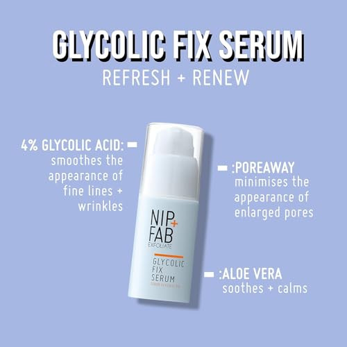 Nip + Fab Glycolic Acid Fix Serum for Face with Aloe Vera, AHA Anti-Aging for Fine Lines and Wrinkles, Refine Minimize Pores, Skin Toning, 1.01 Ounce