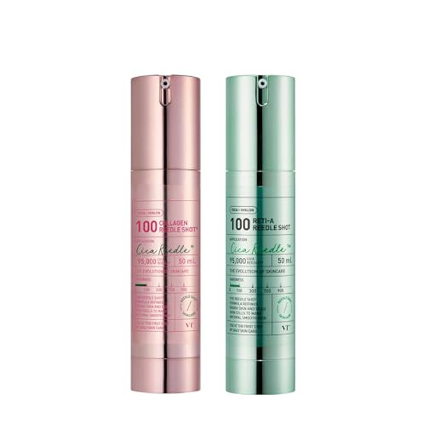 VT COSMETICS Collagen Reedle Shot 100 & Reti-A Reedle Shot 100 Microneedling Serum, Skin Booster, 1.69Fl Oz(50ml)2