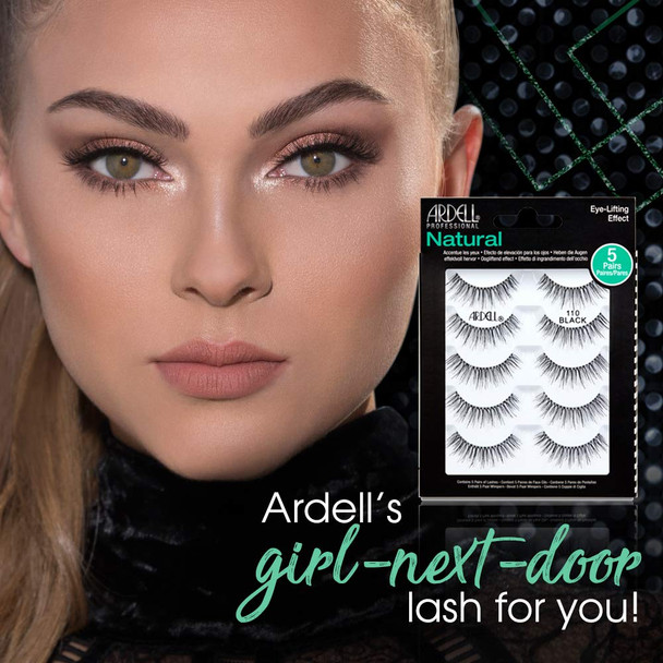 Ardell False Eyelashes, Natural Lashes 110 - Lightweight Reusable Strip Lashes, Eye-Lifting Effect, 5 Pairs + Bonus Pair