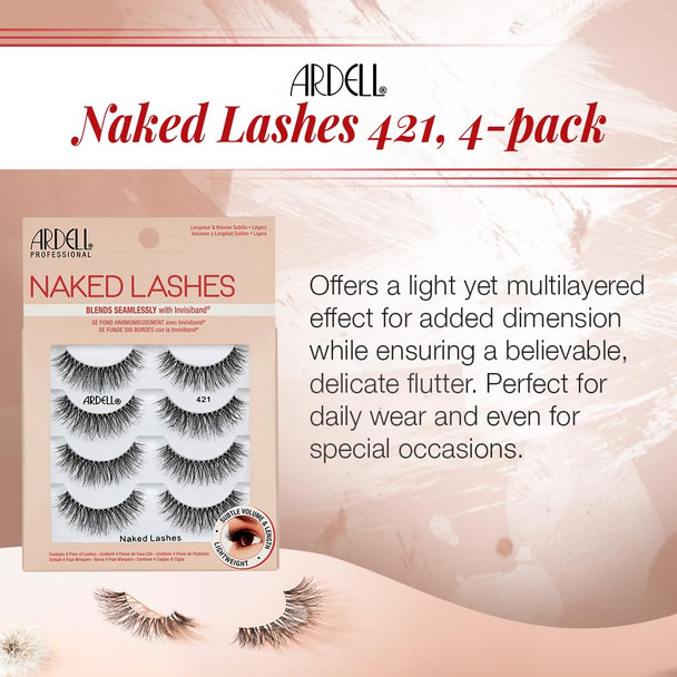 Ardell Strip Lashes 421 – Natural-Looking, Long-Lasting False Eyelashes with Invisiband for Seamless Blend, 4 Pairs, 1-Pack