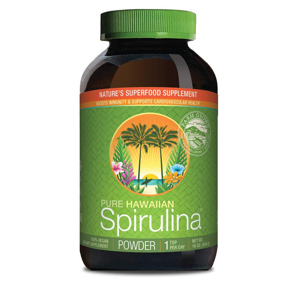 Pure Hawaiian Spirulina Powder 16 Ounce - Natural Premium Spirulina From Hawaii - Vegan, Non-Gmo, Immunity Support - Superfood Supplement & Natural Multivitamin ,Green,Powder,1 Pound