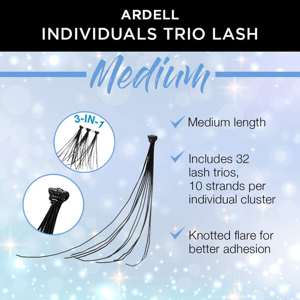 Ardell False Eyelashes Individual Lashes Trios Medium Black, Reusable DIY Lash Clusters, Eyelash Extensions, 4 Pack