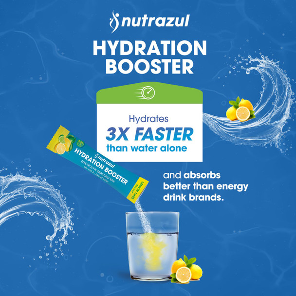 Nutrazul Hydration Booster 30 Sticks Supports Rapid Hydration Electrolyte Enriched Mix No Artificial Sweeteners Lemon Lime Flavour Vegan, Gluten-, Non-Gmo