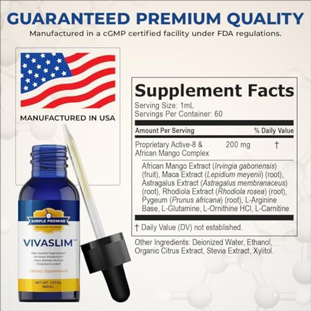 Simple Promise Vivaslim - Liquid Supplement With Maca Root, Rhodiola Rosea & African Mango - Supports Metabolism, Appetite Control & Weight Management - 2 Fl Oz