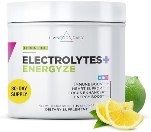 Livingood Daily Electrolytes Powder, Electrolytes Hydration Powder With Vitamin C, Taurine, D Ribose & Fos, Sugar Electrolyte Drink Mix, Keto, Gluten , Lemon Lime Flavor, 30 Servings