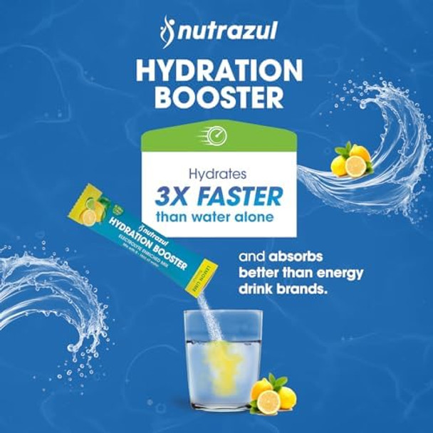 Nutrazul Hydration Booster 30 Sticks Rapid Hydration Support Electrolyte Mix With No Artificial Sweeteners Acai Berry, Lemon Lime & Passion Fruit Vegan, Gluten-, Non-Gmo