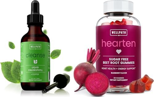 Wellpath Hearten & Detox Duo – Sugar- Beet Root Gummies + Liquid Chlorophyll Drops Nitric Oxide & Circulation Support Liver & Gut Health Vegan, Non-Gmo