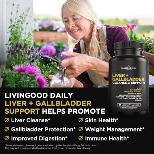 Livingood Daily Liver + Gallbladder Cleanse Or Support, 2-In-1 Detox & Daily Support With Milk Thistle, Nac, Berberine, Dandelion Root, Artichoke & Digestive Enzymes, Gluten , Vegan, 56 Capsules