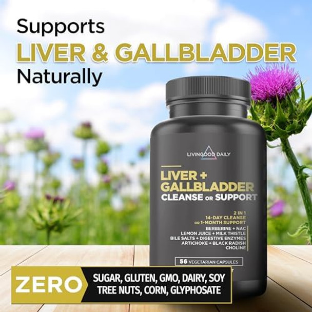 Livingood Daily Liver & Gallbladder Cleanse Or Support Supplement With Milk Thistle, Ox Bile, Bile Salts, Digestive Enzymes And Artichoke Leaf Extract, Digestive Health & Liver Support, 56 Capsules