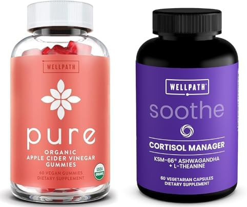 Wellpath Organic Apple Cider Vinegar Gummies With The Mother & Soothe Cortisol Manager - Cortisol Supplements For Women