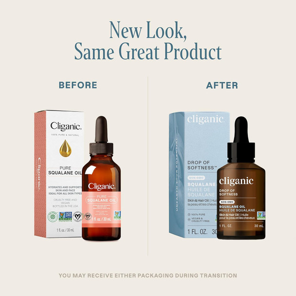 Cliganic Pure Squalane Oil For Skin & Hair (2Oz) - Non-Gmo Verified, Natural Plant-Derived Face Moisturizer (Packaging May Vary)