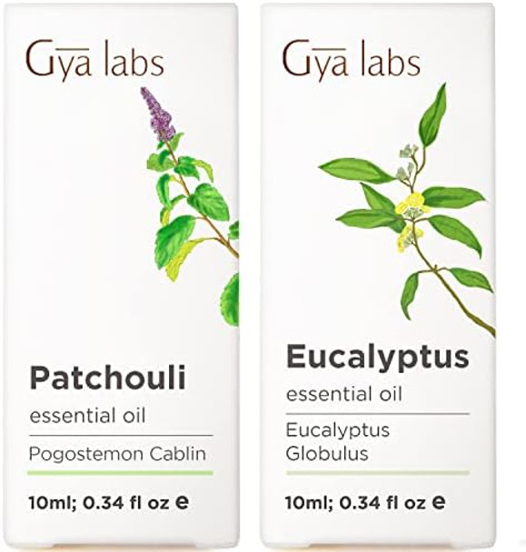 Gya Labs Patchouli Essential Oil For Diffuser & Eucalyptus Essential Oil For Diffuser Set - 100% Natural Aromatherapy Grade Essential Oils Set - 2X0.34 Fl Oz - Gya Labs