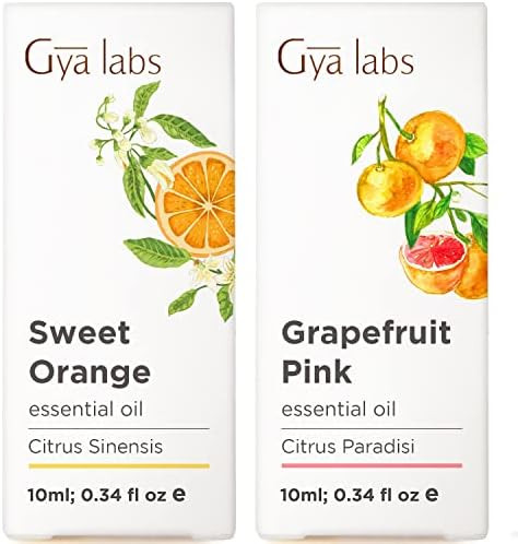 Gya Labs Sweet Orange Essential Oil For Diffuser & Grapefruit Essential Oil For Diffuser Set - 100% Natural Aromatherapy Grade Essential Oils Set - 2X0.34 Fl Oz - Gya Labs