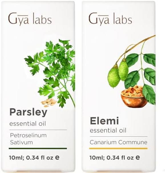 Gya Labs Parsley Essential Oil For Skin & Elemi Essential Oil For Skin Set - 100% Natural Aromatherapy Grade Essential Oils Set - 2X0.34 Fl Oz