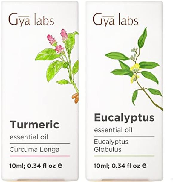 Gya Labs Turmeric Oil For Hair & Eucalyptus Essential Oil For Diffuser Set - 100% Pure Essential Oils Set - 2X0.34 Fl Oz - Gya Labs