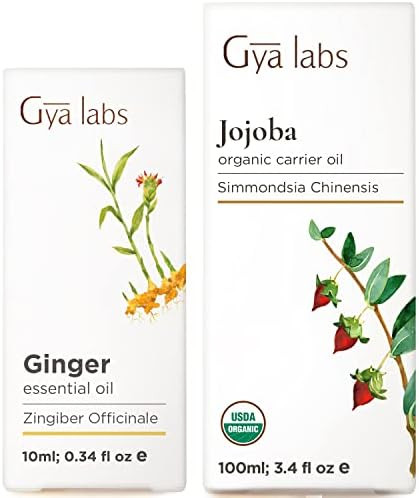 Gya Labs Ginger Oil For Belly Fat & Pain (10Ml) & Jojoba Oil For Hair (100Ml) Set - 100% Natural Aromatherapy Grade Essential Oils Set - Gya Labs