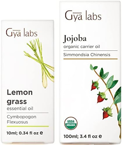 Gya Labs Lemongrass Essential Oil For Diffuser (10Ml) & Jojoba Oil For Hair (100Ml) Set - 100% Pure Aromatherapy Grade Essential Oils Set - Gya Labs
