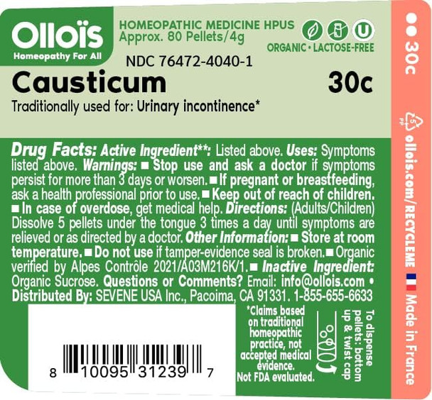 Ollois Causticum 30C Organic, Lactose-, Vegan, Homeopathic Medicine, 80 Pellets (Pack Of 3)