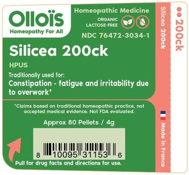Ollois Silicea 200Ck Organic, Lactose-, Kosher Homeopathic Medicine, 80 Pellets (Pack Of 3)