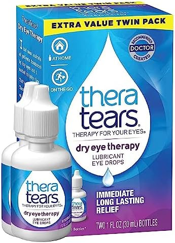 Theratears Dry Eye Therapy Lubricating Eye Drops For Dry Eyes, 1 Fl Oz Bottle Twin Pack, (2 X 30Ml Bottles) & Liquid Gel Nighttime Lubricating Eye Drops For Dry Eyes, Single-Use Vials, 30 Count